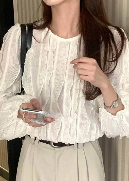 Modern Khaki O-Neck Ruffled Patchwork Top Fall