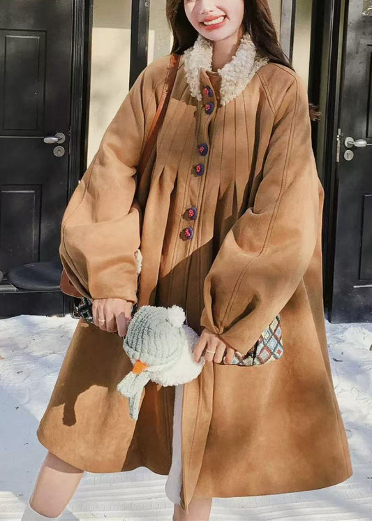 Modern Khaki Oversized Patchwork Fleece Wool Lined Jackets Winter