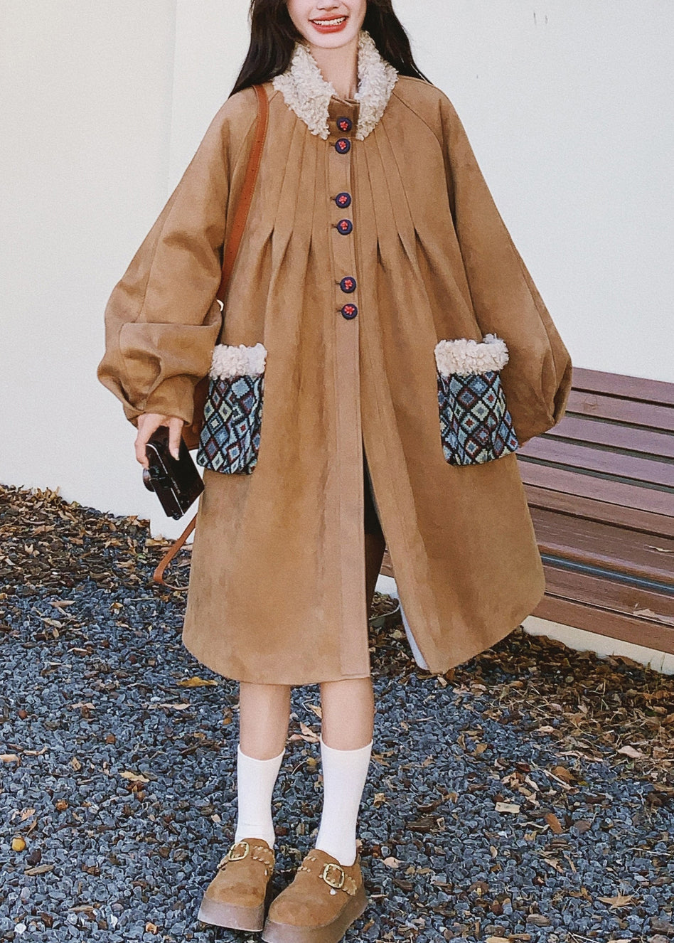 Modern Khaki Oversized Patchwork Fleece Wool Lined Jackets Winter