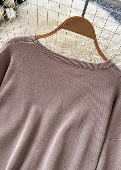 Modern Khaki Oversized Patchwork Pocket Knit Two Pieces Set Fall