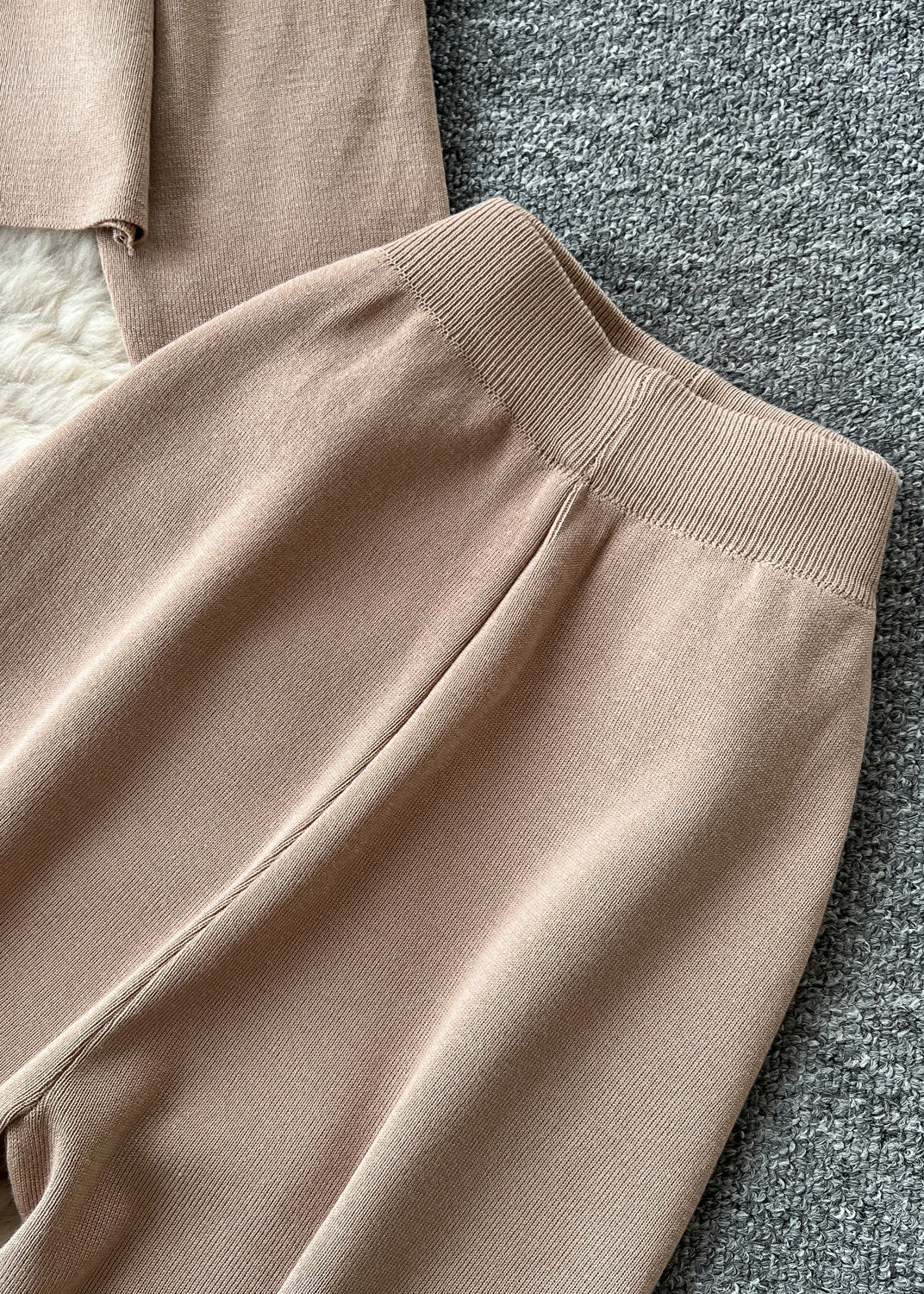 Modern Khaki Oversized Patchwork Pocket Knit Two Pieces Set Fall