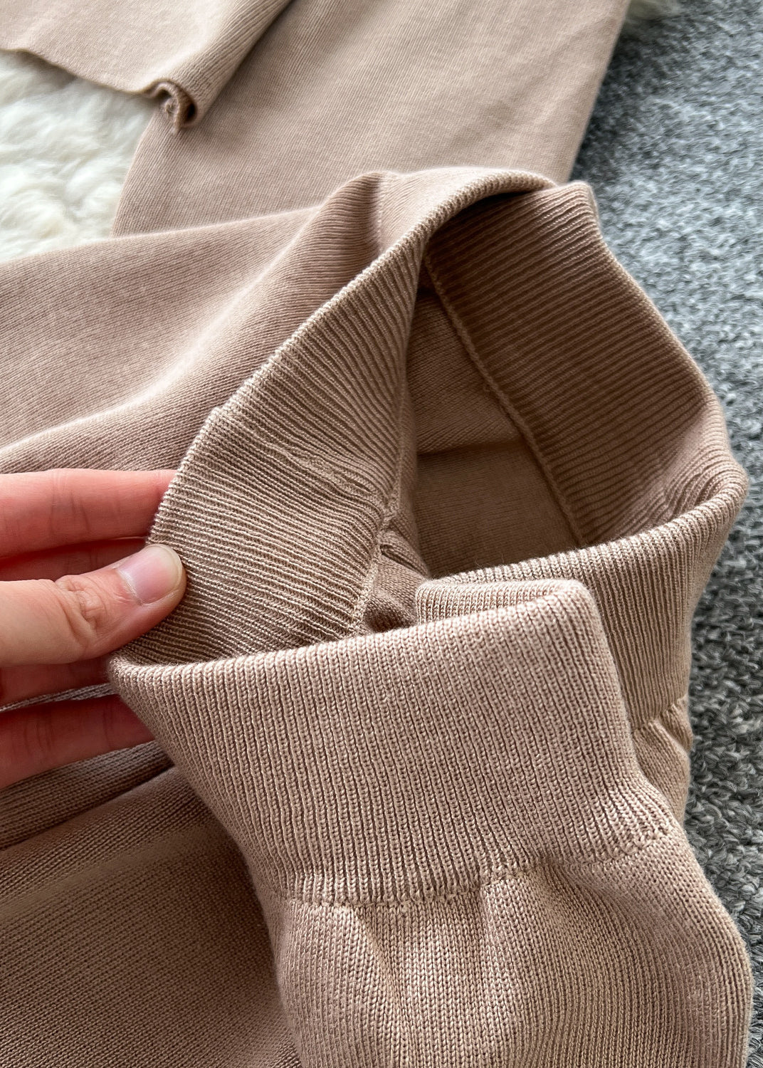 Modern Khaki Oversized Patchwork Pocket Knit Two Pieces Set Fall