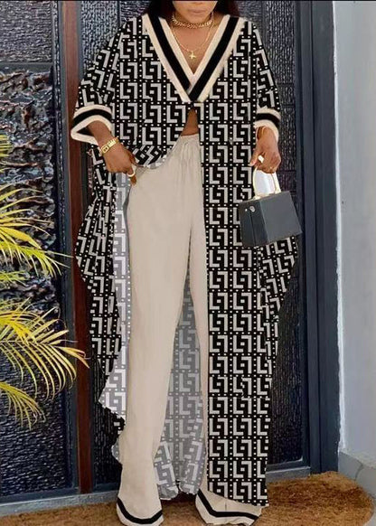 Modern Khaki Oversized Plaid Cotton Two Piece Suit Set Summer
