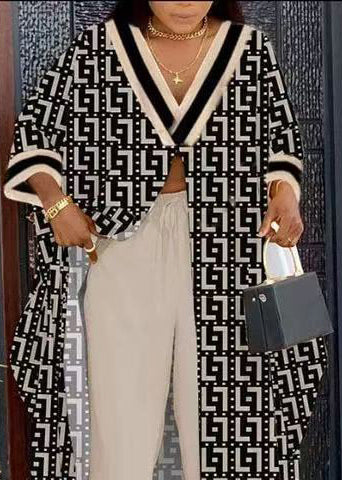 Modern Khaki Oversized Plaid Cotton Two Piece Suit Set Summer