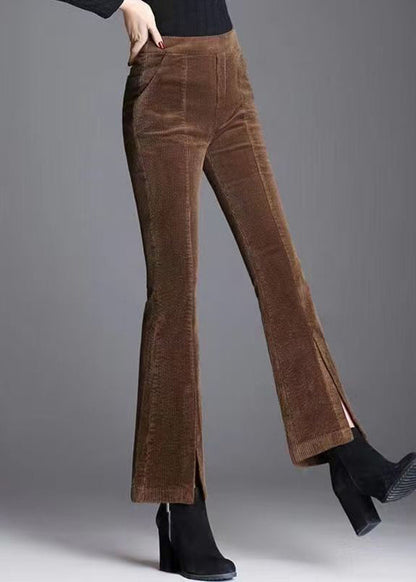 Modern Khaki Pockets Warm Fleece Corduroy Crop Pants Winter