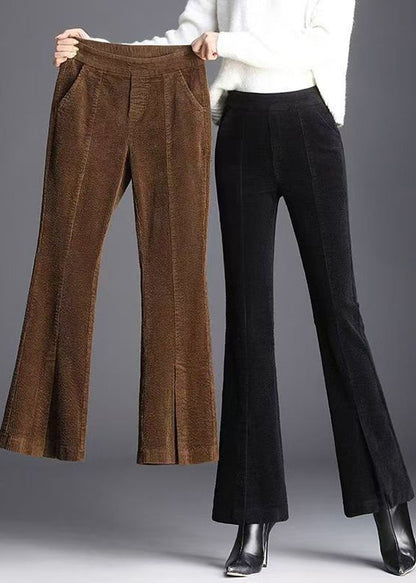 Modern Khaki Pockets Warm Fleece Corduroy Crop Pants Winter