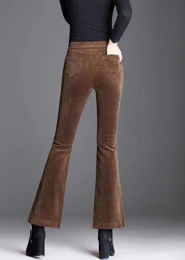 Modern Khaki Pockets Warm Fleece Corduroy Crop Pants Winter