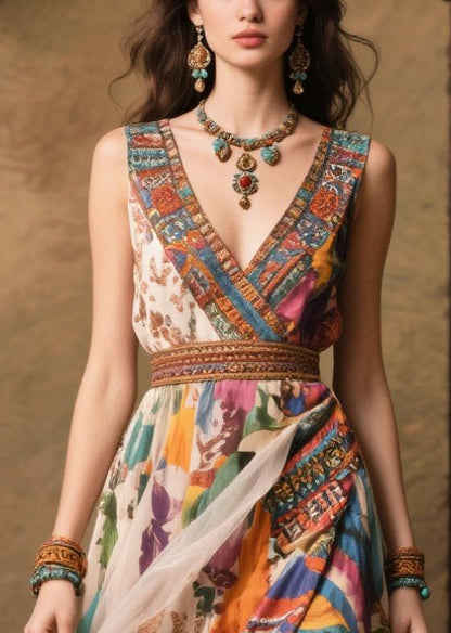 Modern Khaki Print Side Open Chiffon Beach Dresses Summer