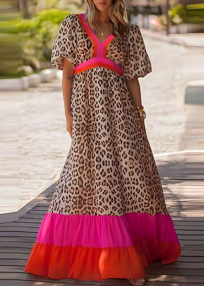 Modern Leopard Print Patchwork Long Dress Summer