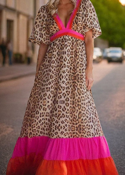 Modern Leopard Print Patchwork Long Dress Summer