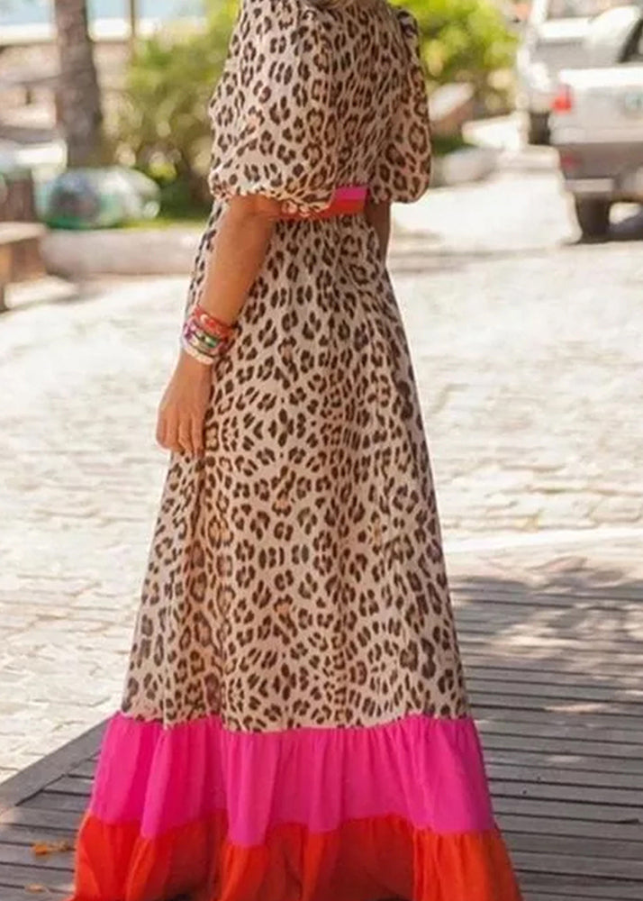 Modern Leopard Print Patchwork Long Dress Summer