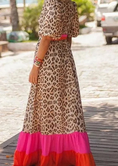Modern Leopard Print Patchwork Long Dress Summer