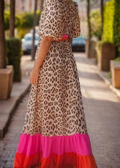 Modern Leopard Print Patchwork Long Dress Summer