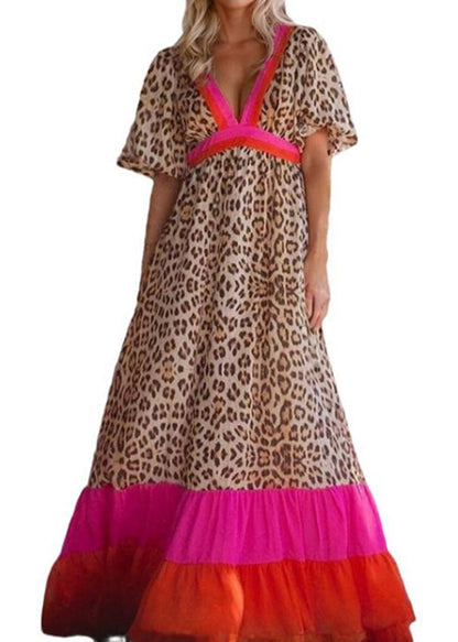Modern Leopard Print Patchwork Long Dress Summer