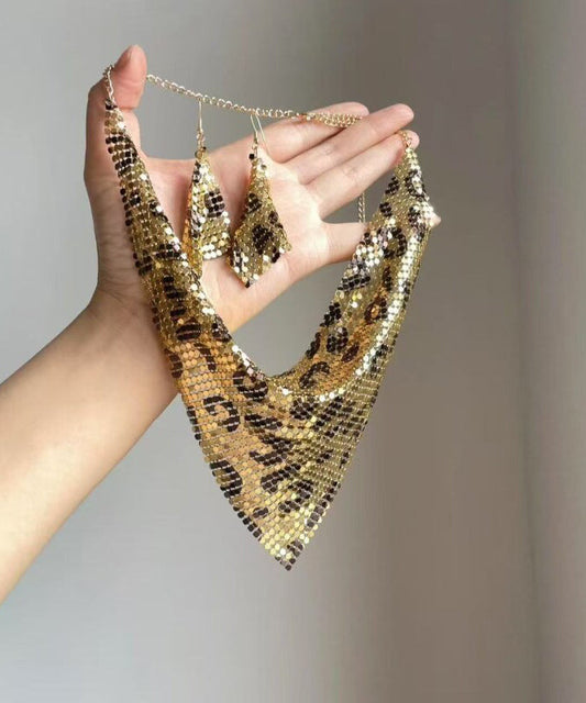 Modern Leopard Stainless Steel Triangular Bandage Pendant Necklace Two-Piece Set