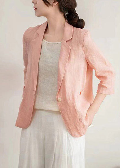 Modern Light Grey Notched Patchwork Solid Linen Coats Half Sleeve
