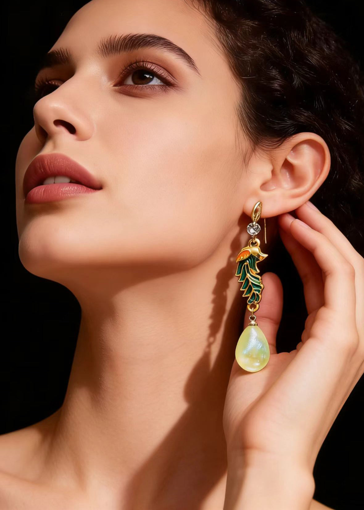 Modern Light Yellow Water Droplet Gilding Drop Earrings