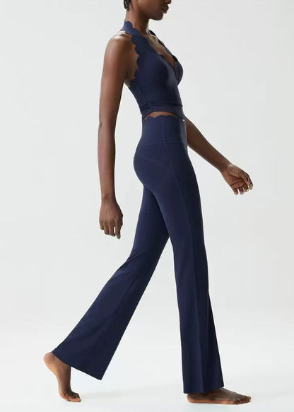Modern Navy Halter Top And Flare Leggings Athletic Yoga Set Outfit