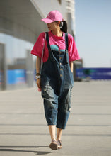 Load image into Gallery viewer, Modern Navy Oversized Patchwork Cotton Denim Jumpsuit Spring