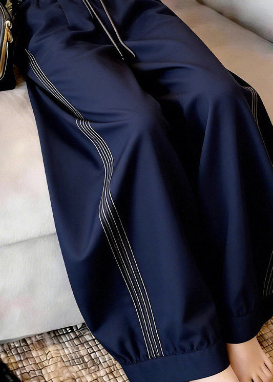 Modern Navy Striped Patchwork Lantern Pants