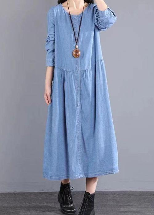 Modern O Neck Pockets Spring Fashion Ideas Blue Maxi Dresses - SooLinen