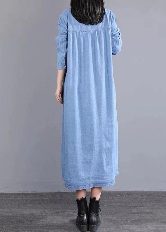 Modern O Neck Pockets Spring Fashion Ideas Blue Maxi Dresses - SooLinen