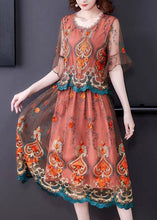 Load image into Gallery viewer, Modern Orange Embroidered Patchwork Tulle Dresses Summer