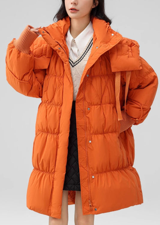 Modern Orange Hooded Wrinkled Duck Down Down Jacket Winter