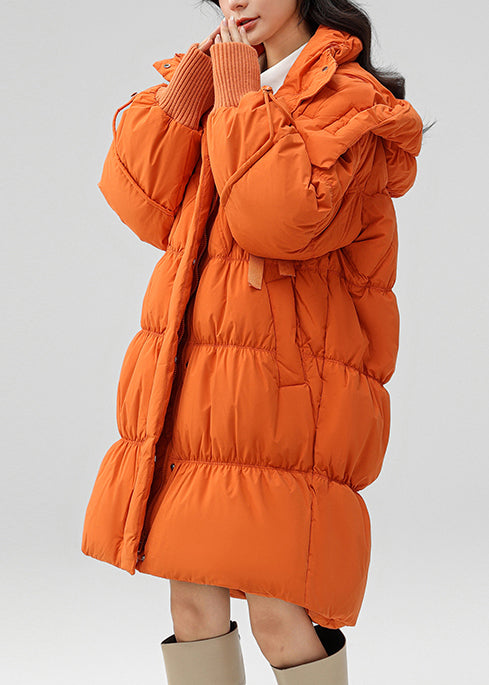 Modern Orange Hooded Wrinkled Duck Down Down Jacket Winter