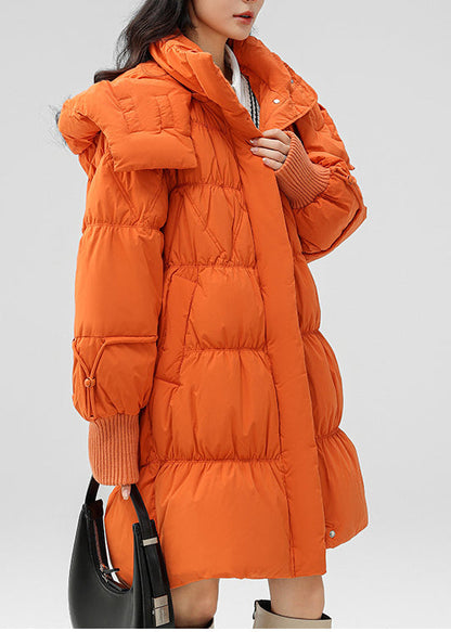 Modern Orange Hooded Wrinkled Duck Down Down Jacket Winter