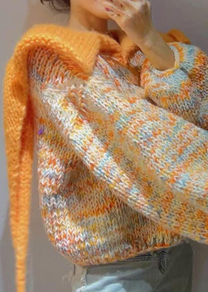 Modern Orange Peter Pan Collar Thick Knitted Tops Winter