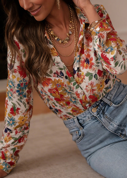 Modern Peter Pan Collar Print Shirt Tops Fall