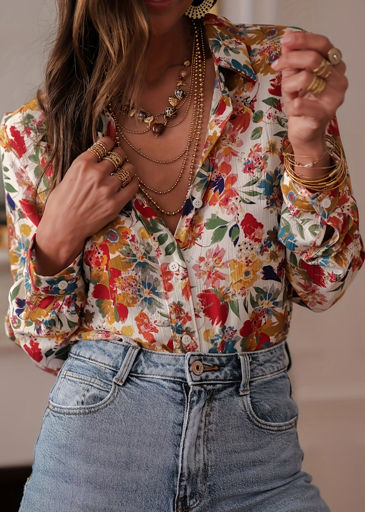 Modern Peter Pan Collar Print Shirt Tops Fall
