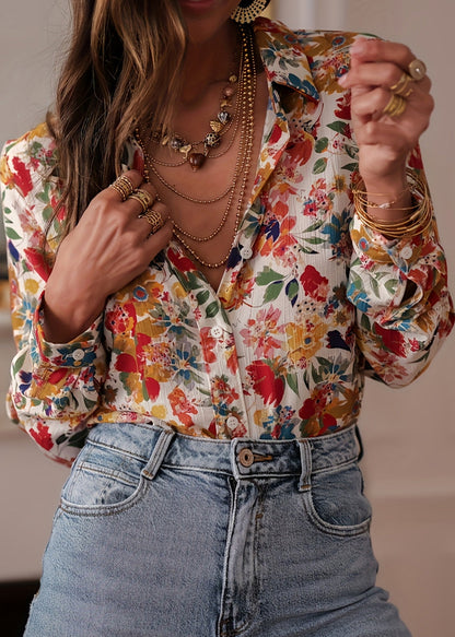 Modern Peter Pan Collar Print Shirt Tops Fall