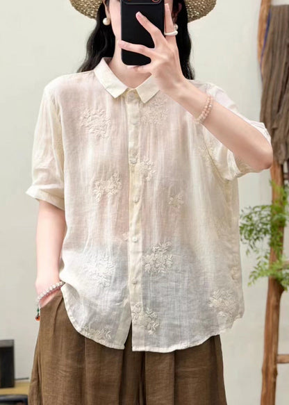 Modern Pink Embroidered Oversized Linen Top Summer