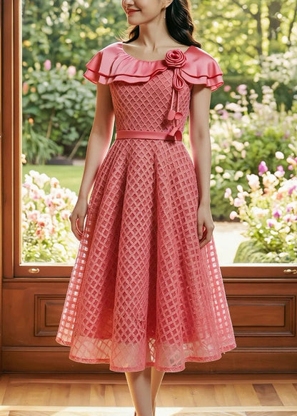 Modern Pink Peter Pan Collar Floral Lace Dresses Summer