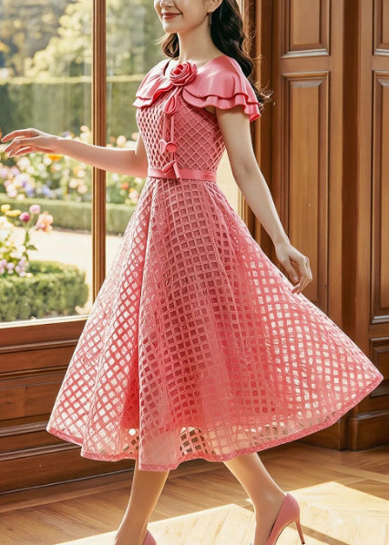 Modern Pink Peter Pan Collar Floral Lace Dresses Summer