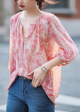 Load image into Gallery viewer, Modern Pink V Neck Print Button Shirt Long Sleeve