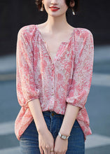 Load image into Gallery viewer, Modern Pink V Neck Print Button Shirt Long Sleeve