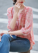Load image into Gallery viewer, Modern Pink V Neck Print Button Shirt Long Sleeve