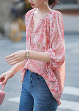 Load image into Gallery viewer, Modern Pink V Neck Print Button Shirt Long Sleeve