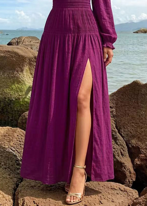Modern Purple Cold Shoulder Side Open Cotton Vacation Dress Spring