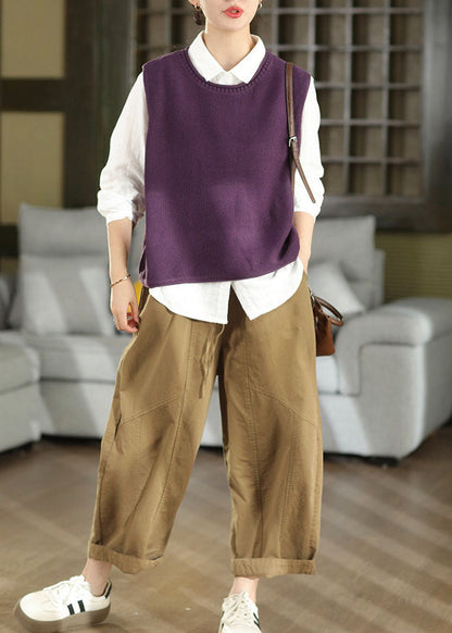 Modern Purple Oversized Warm Knit Vests Fall