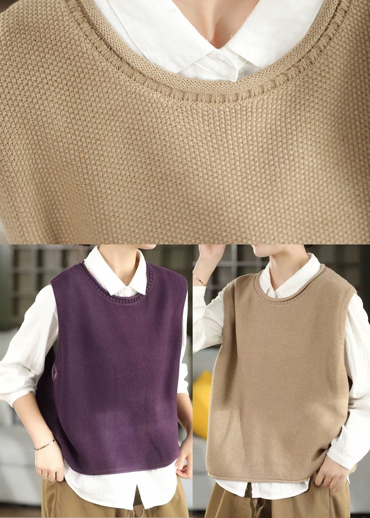 Modern Purple Oversized Warm Knit Vests Fall