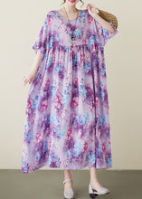 Load image into Gallery viewer, Modern Purple Print Patchwork Maxi Dresses Short Sleeve