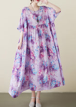 Load image into Gallery viewer, Modern Purple Print Patchwork Maxi Dresses Short Sleeve