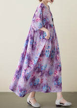 Load image into Gallery viewer, Modern Purple Print Patchwork Maxi Dresses Short Sleeve