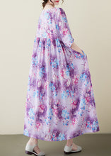 Load image into Gallery viewer, Modern Purple Print Patchwork Maxi Dresses Short Sleeve