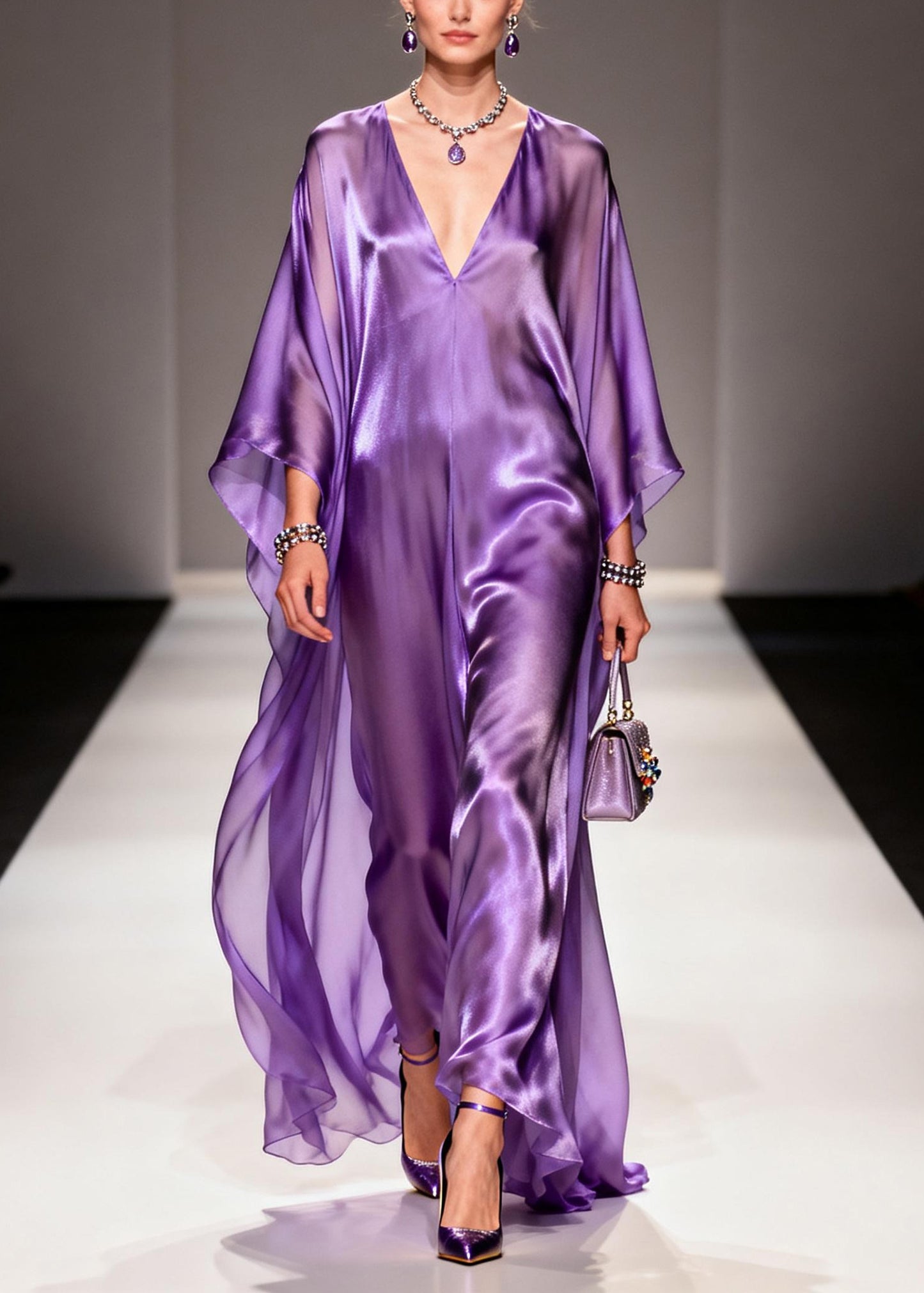 Modern Purple V Neck Draping Chiffon Holiday Dress Summer