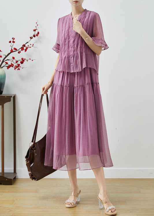 Modern Purple V Neck Patchwork Tulle Party Dress Summer